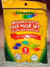 Crayola Child's Reusable Cloth Face Mask 5 Pack Includes Mesh Washing/Laundry