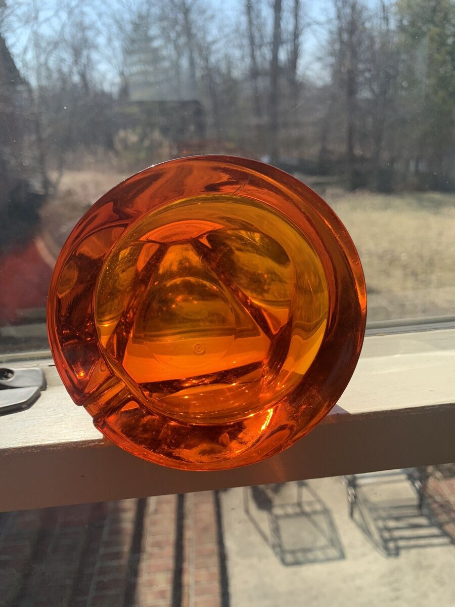 Vintage Viking Glass Orange Atomic Orb Tripod Slant Ashtray Vintage Viking Glass Orange Atomic Orb Tripod Slant Ashtray