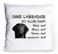 "Kissenbezug 40X40Cm \"Ohne Labrador Ist Alles Doof!\" Schwarz Fun Hund Retriever"