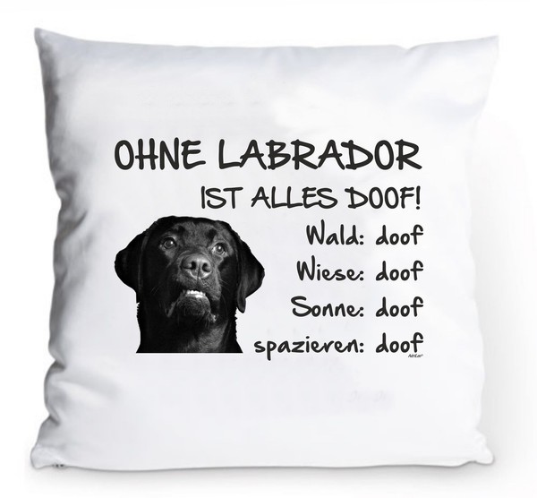 "Kissenbezug 40X40Cm \"Ohne Labrador Ist Alles Doof!\" Schwarz Fun Hund Retriever"-image