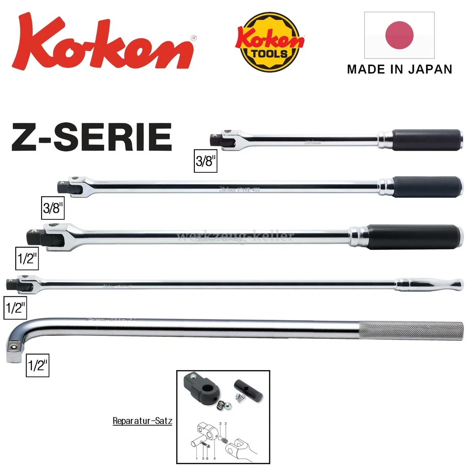 KOKEN | KO-KEN Koken Zeal Z-Serie Gelenkgriff 3/8" | 1/2" | L-Griff | Lang | Reparatur-Satz