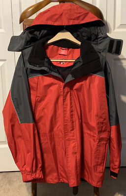 Marlboro Miles Coat Mens Large Red Hooded Jacket Full Zip, Weather