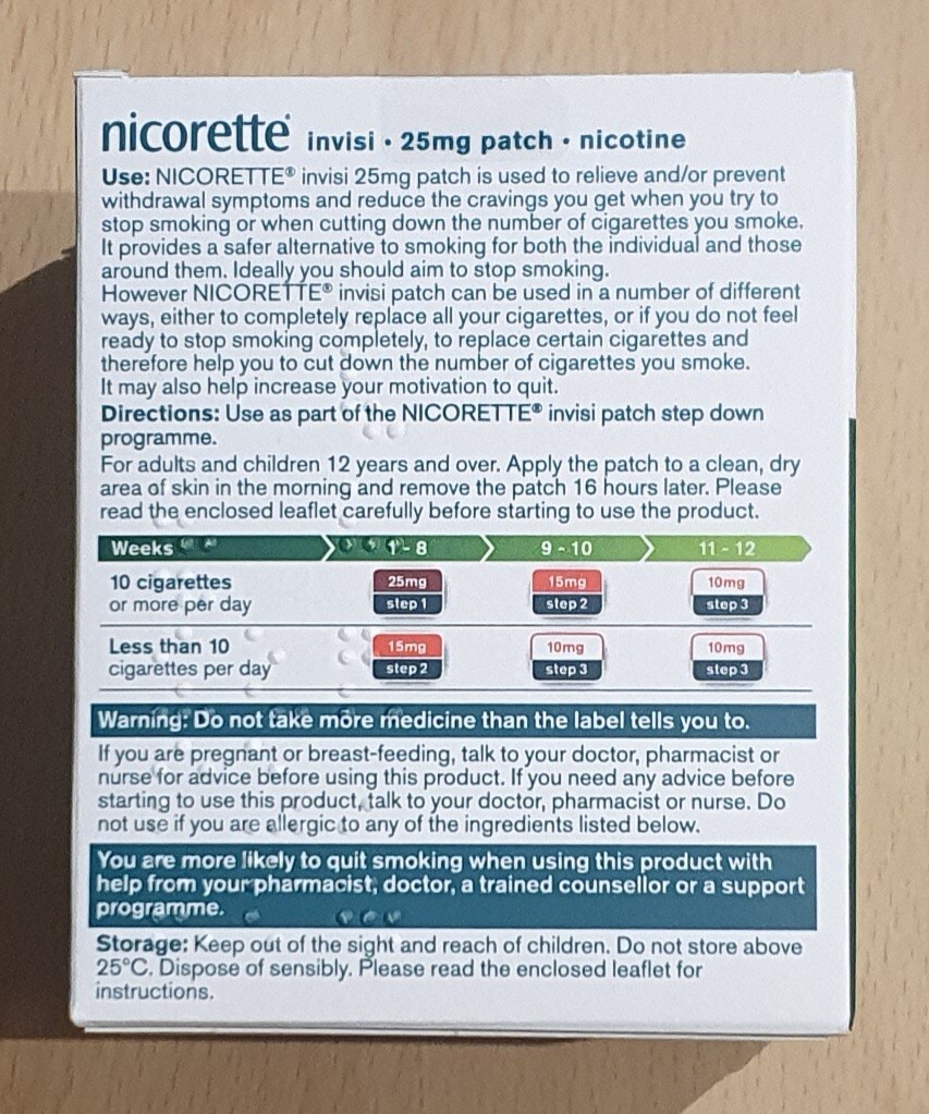 Nicorette InvisiPatch step 1, 25 mg ,21 patches eBay