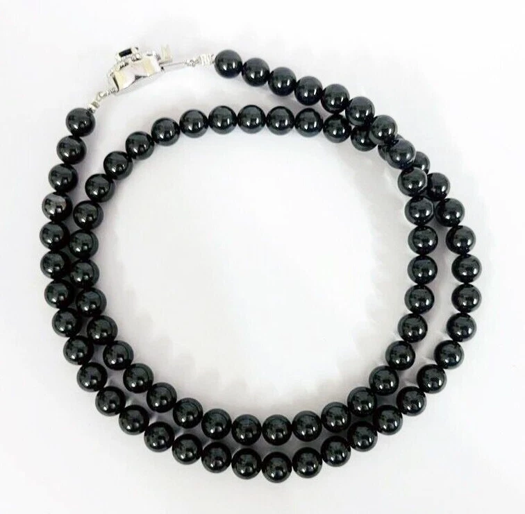 7MM 50.8cm Diamante Negro Collar Liso Cuentas Redondas Calidad AAA Certificado - Imagen 4 de 4