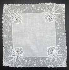 Vintage Fine Linen  Lace White Wedding Bride's Handkerchief