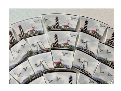 NAUTICAL  Lighthouse/Sailboats Mosaic China Tiles  - Recycled Plates