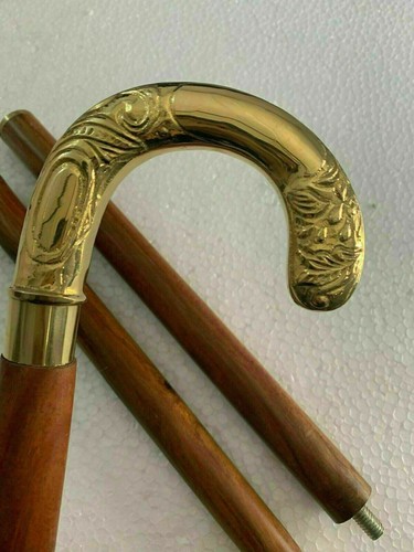 ANTIQUE BRASS HANDLE WOODEN WALKING STICK CANE VINTAGE VICTORIAN STYLE HANDMADE - 第 1/4 張圖片