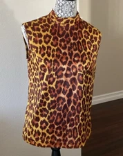 VINTAGE 60's JEUNIQUE SLEEVELESS ANIMAL PRINT BLOUSE, SZ:M, NEW WITH TAGS