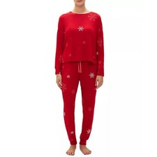 GAP GapBody Women's 2-Pc. Long-Sleeve Jogger Pajamas Set - Red - Size L