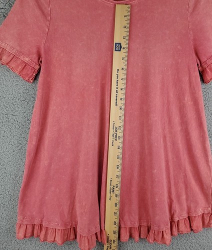 Altar'd State Blouse Womens Medium Pink Short Sleeve Hem Ruffle Knit Top - Picture 5 of 11