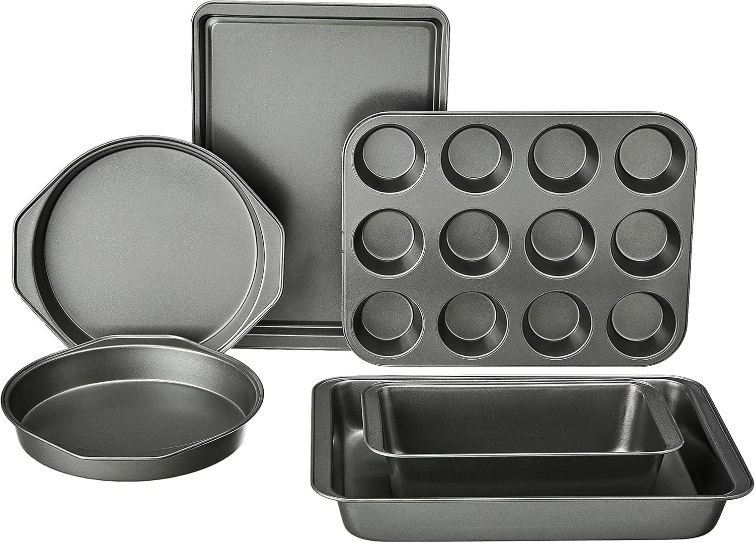 6 Piece Nonstick Carbon Steel Oven Safe Bakeware Set W/ Cake Muffin Cookie &