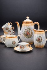 Antico Servizio Caffè Porcellana Boema ca1900 Scene Classiche Teiera 10 Tazze