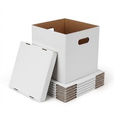 7 PCS White Vinyl Record Storage Boxes Lids 13 Inch Cube Corrugated Organizer