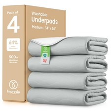 IMPROVIA  Washable Underpads, Heavy Absorbency 34"x36" Pack of 4 , Gray