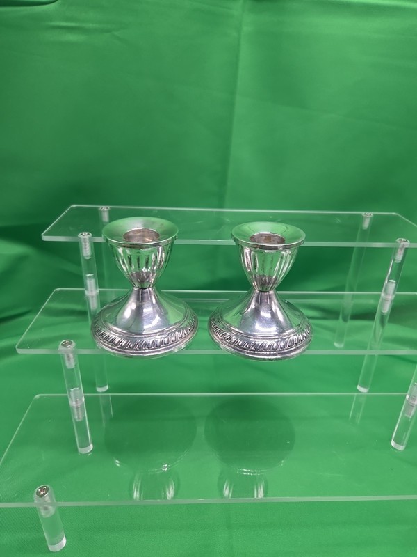  Sterling Silver (.925) Weighted Candlesticks Pair Vintage Decor AA