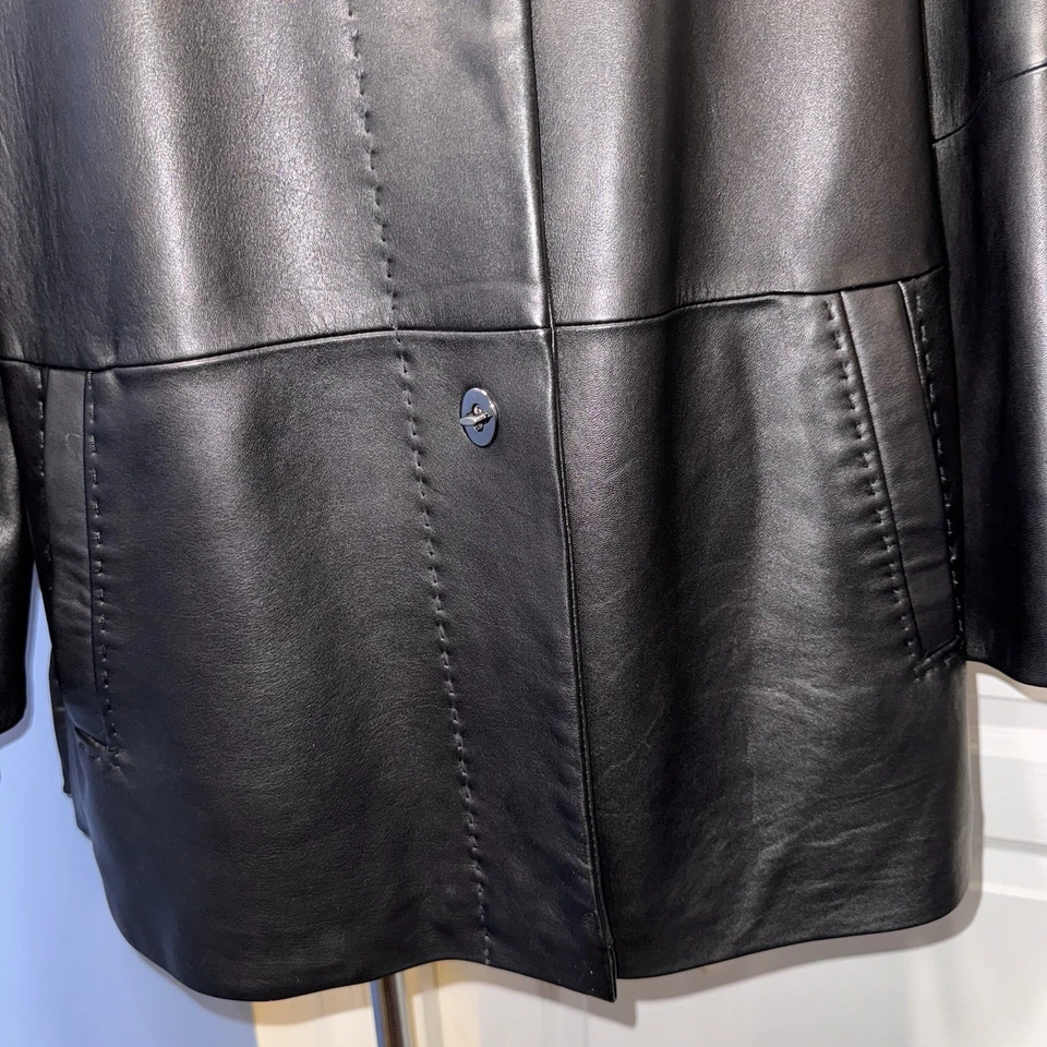 Chaqueta de cuero genuino ELLEN TRACY Company talla XL negra con bloqueo giratorio cuello alto para mujer Foto 3 de 4