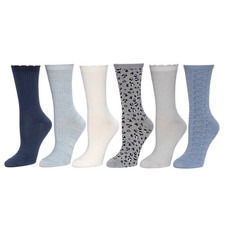 Cuddl Duds Womens 6-Pack Super Soft Crew Socks - Blue Gray 4-10 Size