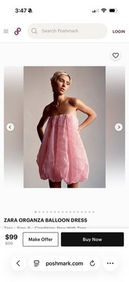 ZARA Pink Organza Balloon Hem Strapless Dress XS 