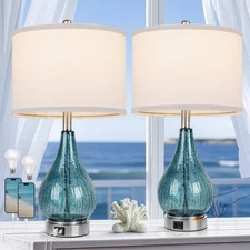 QiMH Glass Table Lamp for Living Room Bedroom Set of 2, 22.5" LED Light with ...
