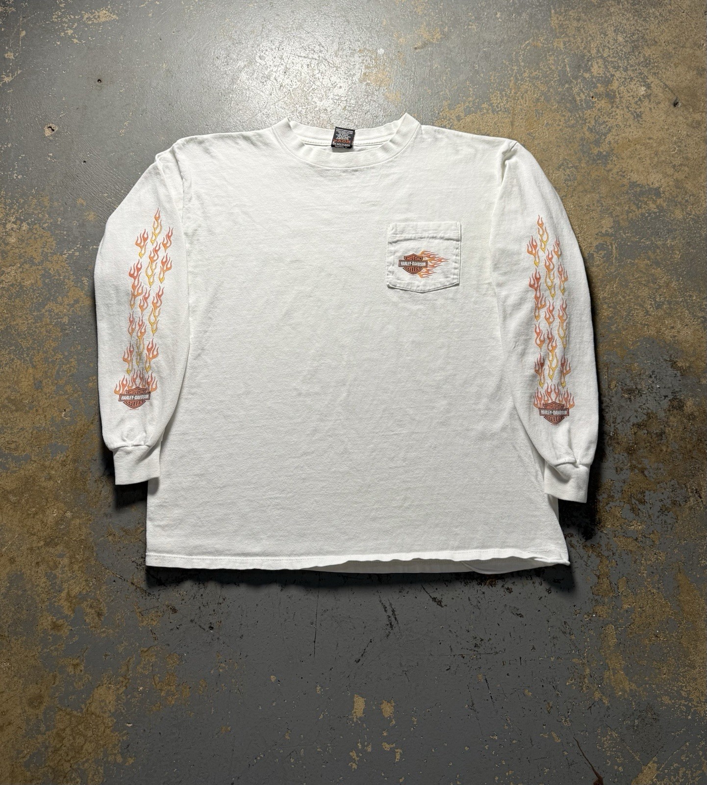 Vintage Harley Davidson Chicago Flame Fire White Long Sleeve Shirt-Size XL