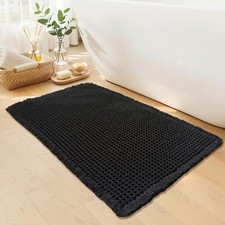 Black Bathroom Rug - Waffle Bath Mat Non Slip Washable, Super Absorbent Qui...