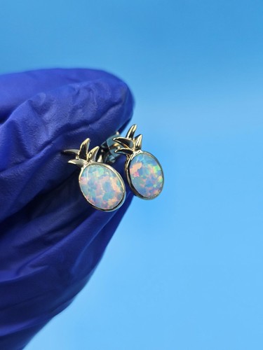 2Ct Oval Cut Natural Fire Opal Pineapple Stud Earrings 14k Yellow Gold Plated