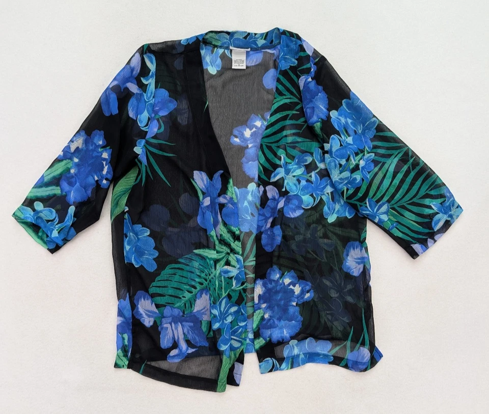 Blusa transparente BonWorth para mujer talla S negra azul con estampado floral Foto 2 de 4
