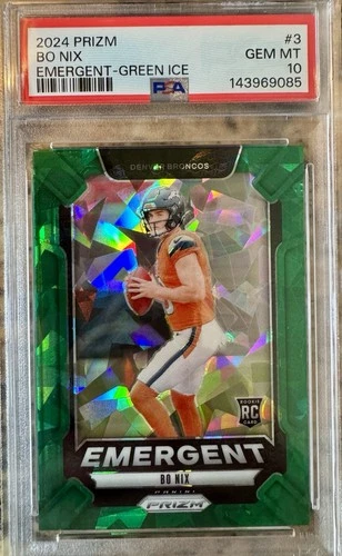 2024 Panini Prizm Emergent Bo Nix Green Ice #3 Rookie Broncos PSA 10