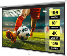 80 Inch 16:9 Pull down Projector Screen, HD 4K Retractable Movie Screen for Indo