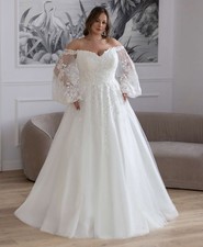 Lace Wedding Dress Bridal Gown 32-60 Plus Size White Puff Sleeve Off Shoulder