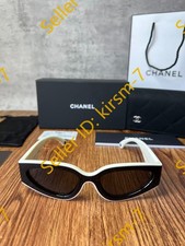 CHANEL SUNGLASSES BLACK WHITE FRAME 100 AUTHENTIC CLASSIC 6056 CAT EYE SHIELD
