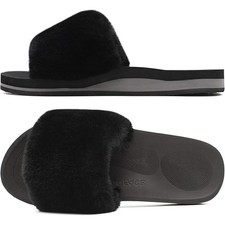 New Coface Womens Size 8 Black Fuzzy Slides Open Round Toe Sandal House Shoes
