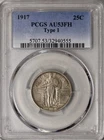 1917 Type 1 Standing Liberty Quarter PCGS AU-53 FH
