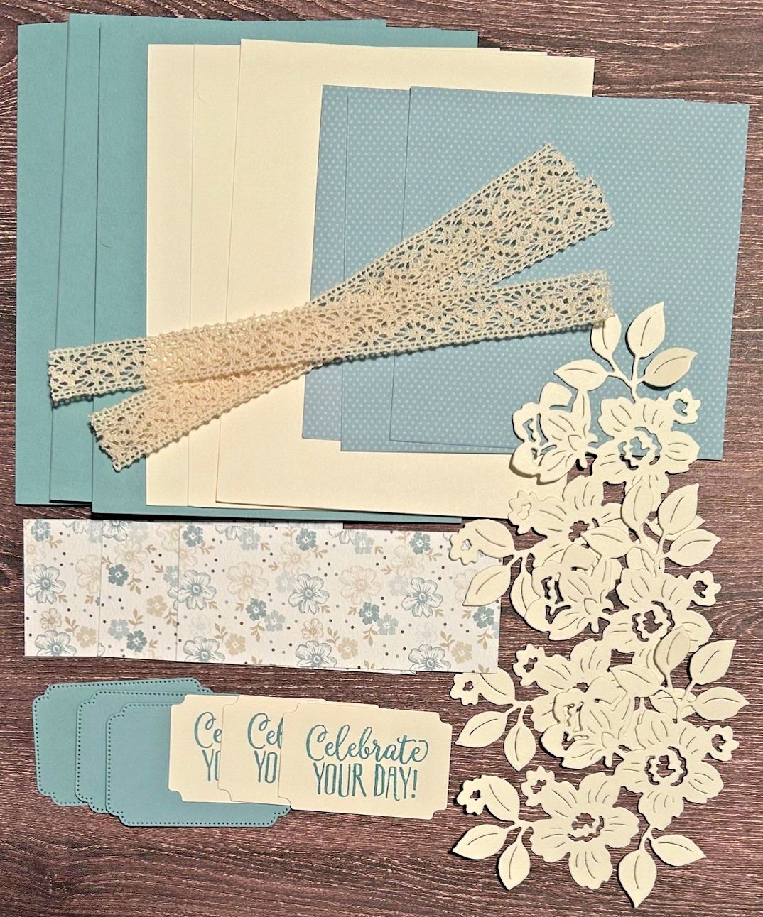 Birthday GREETING CARD KIT ~x4 w/Env~ Stampin Up Charming Day Die Vintage