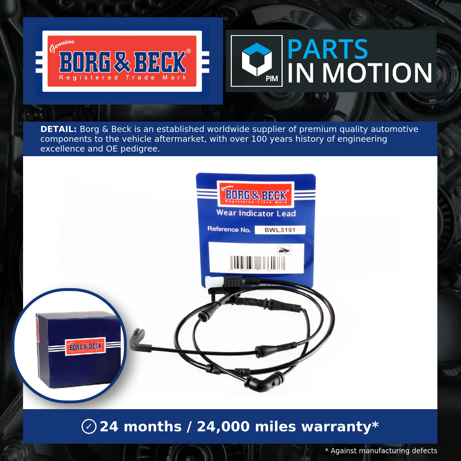 Brake Pad Wear Indicator Sensor Front BWL3191 Borg & Beck Warning Contact Wire