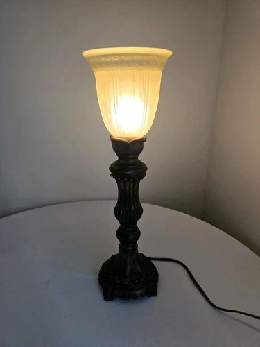 Rembrandt Vintage Brass Torchiere Lamp with Milk Glass Shade 18" H READ