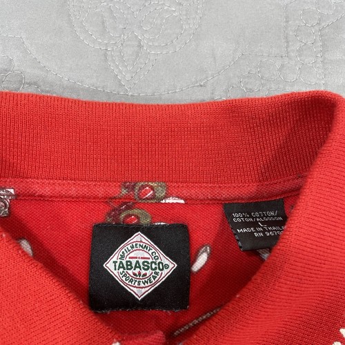 TABASCO Sportswear Golf Polo Shirt Uomo L Rosso Stampa All Over Salsa Calda Martini - Foto 4 di 7