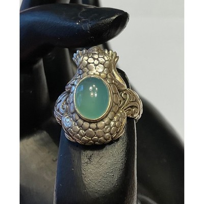 Barbara Bixby Sterlingsilber 18 K Gold grüner Chalzedon Frosch Ringgröße 6