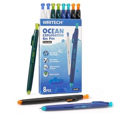 WRITECH Retractable Gel Ink Pens: 8ct Black 1 Count Pack of 8 ,