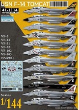 DXM Decals 1/144 USN F-14A/B/D Tomcat Decal - VF-2/14/31/32/102/103/NSAWC