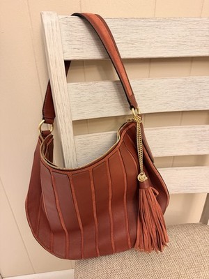 Michael Kors Brooklyn Applique Dark Caramel Med Convertible Hobo Crossbody Bag