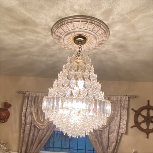 Multi-Tier Crystal Chandelier Gold Finish Warm White Antique Ceiling Fixture