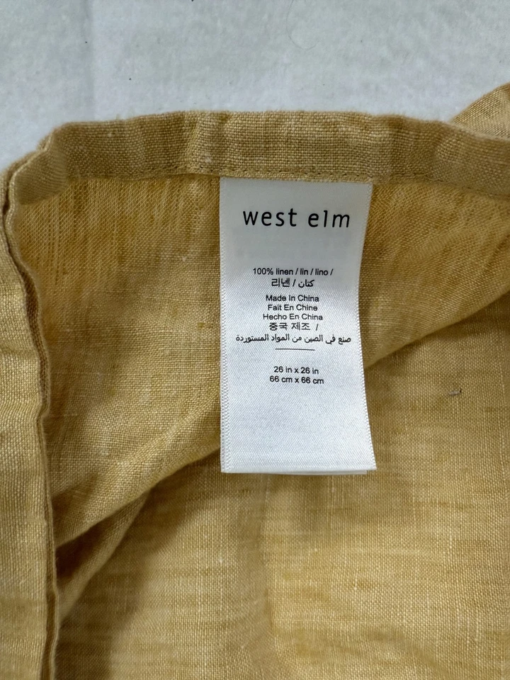WEST ELM golden mustard yellow LINEN EURO sham 26 x26 - Image 3 of 3