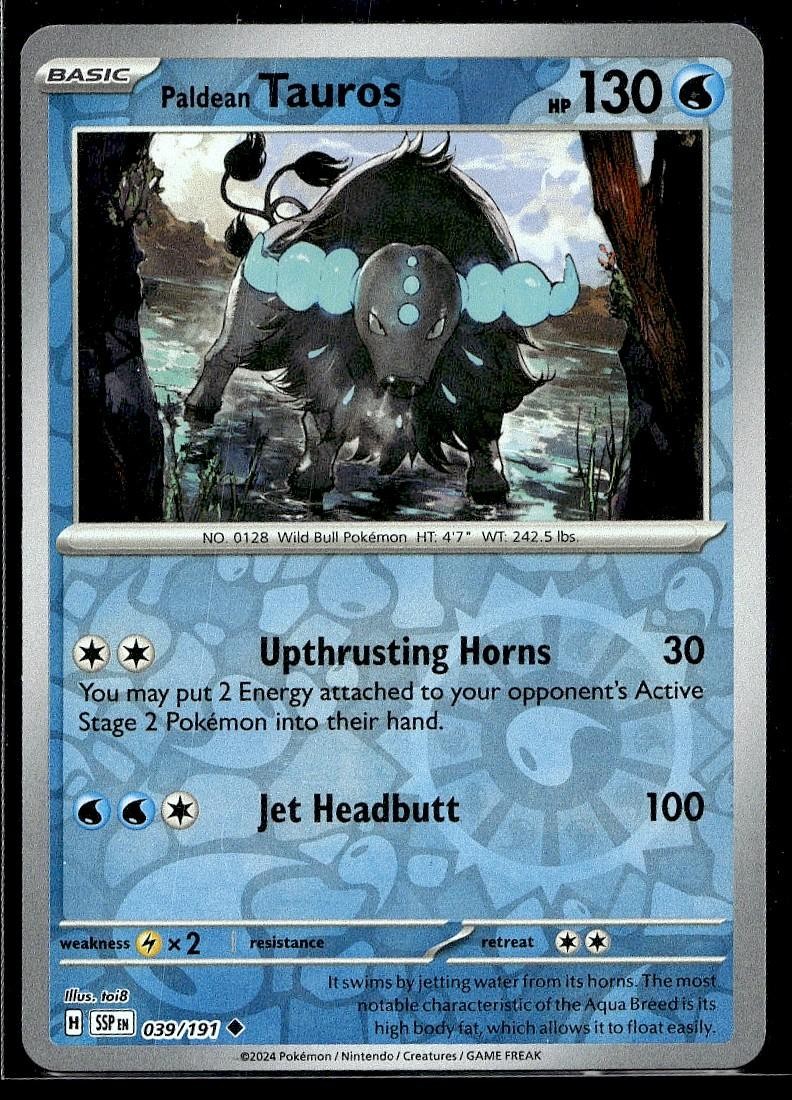 Paldean Tauros 039/191 Uncommon Surging Sparks Pokemon Reverse Holo LP
