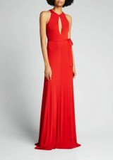 NWT HALSTON Paola Halter Open Back Jersey Gown Red 10 $575