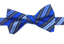  100 Alfani Mens White Black Blue Striped Bow Tie Classic Adjustable Bowtie