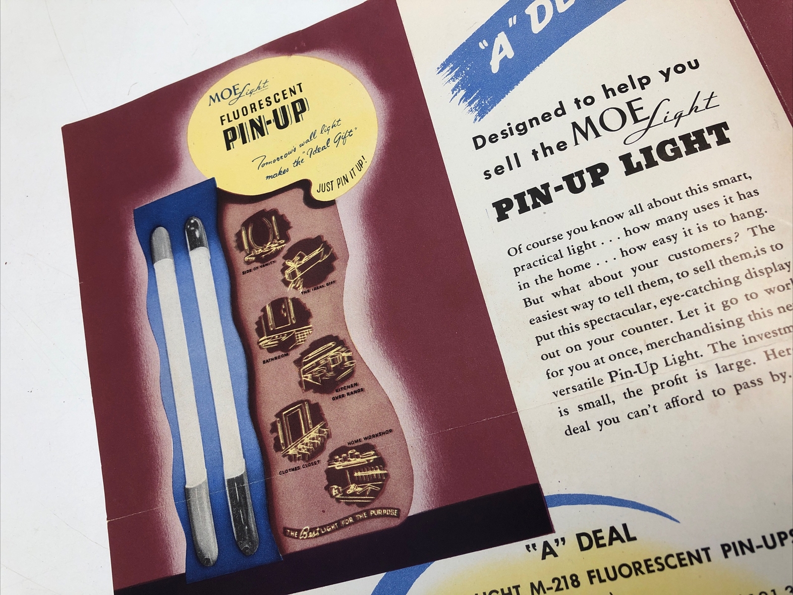 1947 MOE Fluorescent Light Fixture STORE DISPLAY Brochure ~ Chrome Deco 