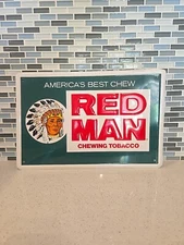 Vtg Red Man Tobacco Metal Sign Chew Tobacco Redman Chewing 12" x 18" Embossed