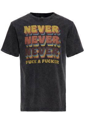 KING KEROSIN Herren Acid Wash T-Shirt im Used-Look Never Fuck A Fucker
