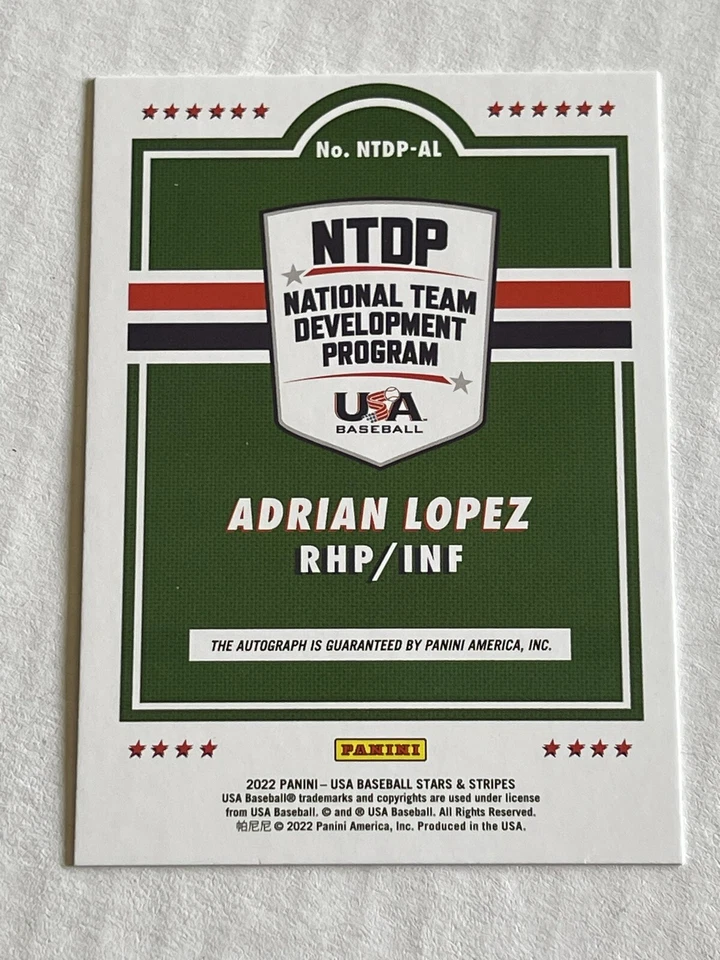 Adrian Lopez 2022 Panini USA Stars & Stripes Black Ink Auto 21/50 #NTDP-AL - Image 2 of 2